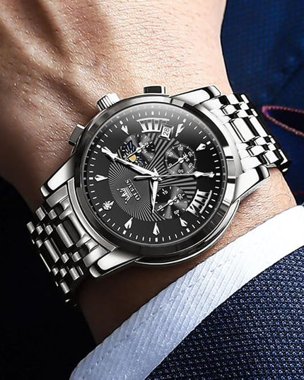 OLEVS Men's Luxury Watch Waterproof Luminous Easy Read Chronograph Watches Full Gold/White Dail/Black Face with Calendar Wristwatch