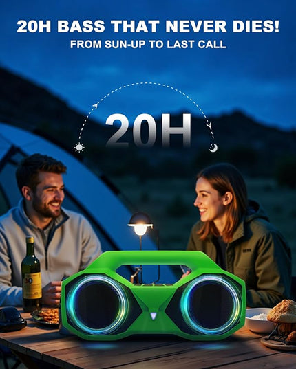 OZJ Bluetooth Speaker 80W(Peak) Loud with Bass, 20H Playtime, IPX7 Waterproof, RGB Lights, TWS, Large Portable Wireless Speakers for Outdoor, Home, Party, Pool, Beach, Tailgating, Gym, Work (Green)