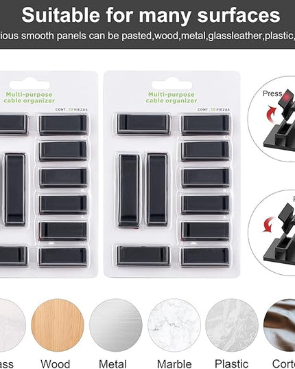 Cable Management Clips, 20Pcs Cord Organizers Wire Clips Cord Holder for TV PC Ethernet Cable Desk Home Office (Black)