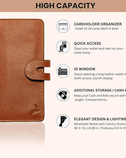 DEERHANDMADE womens wallet (Holds 15-18 Cards, 4 Flat Pockets, 1 ID Windows) Genuine Leather clutch purses for women | Slim long wallets for women | rfid blocking wallet (brown wallets)