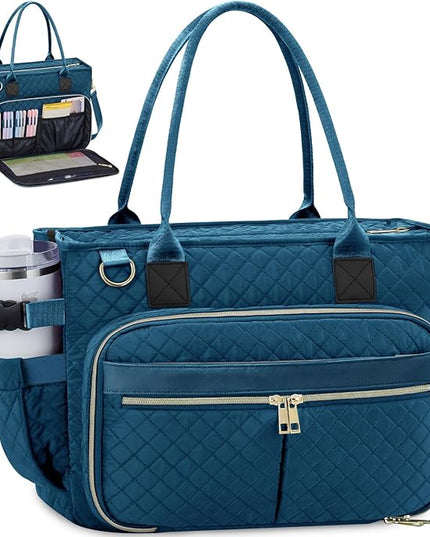 FIORETTO Teacher Tote Bag for Women with Laptop Compartment, Large Cup Holder, Zip Closure, Ideal for Work, Bible, Nurse