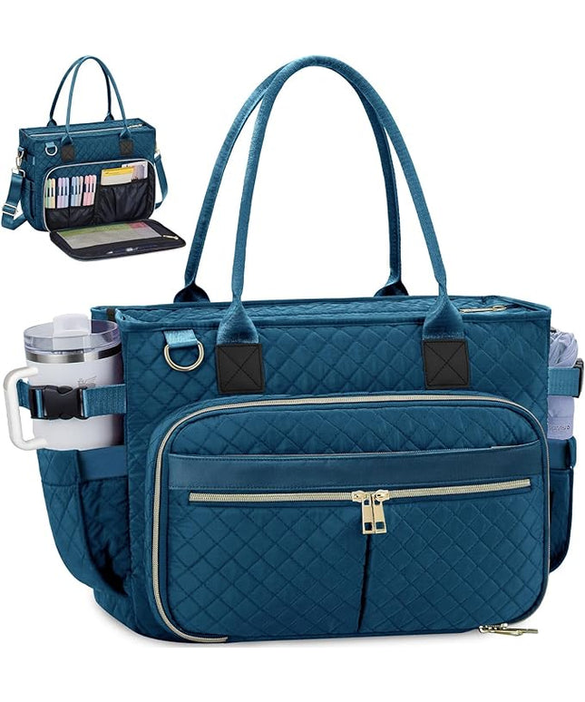 FIORETTO Teacher Tote Bag for Women with Laptop Compartment, Large Cup Holder, Zip Closure, Ideal for Work, Bible, Nurse
