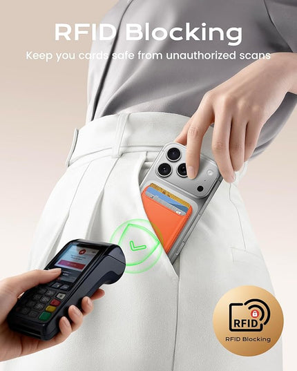 Magnetic Mag-safe Wallet Cell Phone Card Holder for Phone Case with Mag-Safe, Stronger Magnetic RFID Leather Phone Wallet Stick on for iPhone 17/16/15/14/13/12 Series, Fit 3 Cards