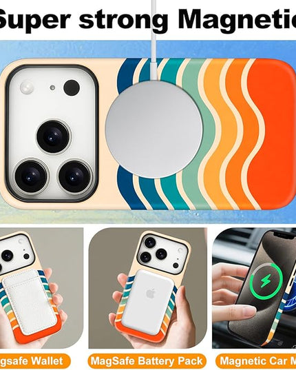 Magnetic for iPhone 17 Pro Max Case Cute Frog Stripes Phone Case, Summer Shockproof Slim TPU and Hard PC Protective Phone Cover Compatible with MagSafe Designed for Women Girls