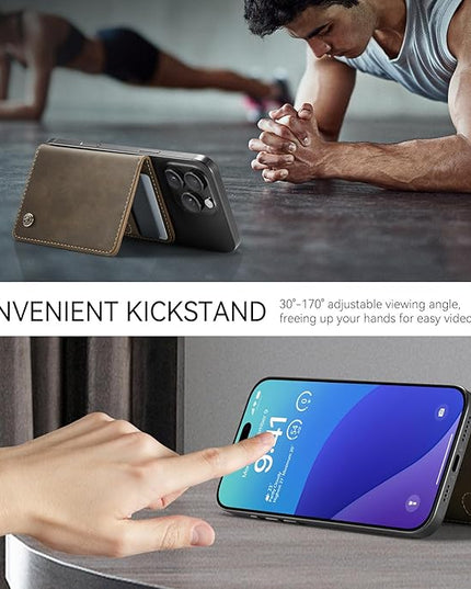 Defencase for Magsafe Wallet Magnetic Card Holder RFID Blocking, PU Leather Minimalist Phone Wallet for MagSafe Phones and Cases for iPhone 17/16/ 15/14/ 13/12/ Pro/Max/Plus/Air, Retro Brown
