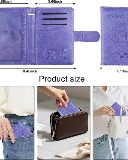 Sizobi Passport Holder for Travel, RFID Passport Cover Wallet for Women Men, Leather Passport Book Card Holder Case for International Travel Must Haves Accessories,Cruise Ship Essentials Gifts, Purple