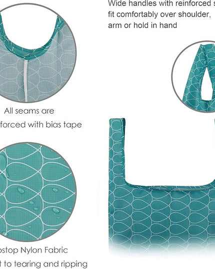 BeeGreen Geometry Reusable Grocery Bags Bulk 6 Packs X-Large, Reusable Shopping Bags Foldable for Groceries, Vegetables, Fruits Watertight Bulk Tote Bags Washable For Women and Men
