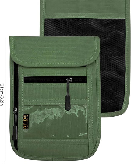 RFID Blocking Travel Neck Wallet Pouch and Passport Holder, Travel Neck Pouch Passport Holder for Women & Men - Army Green