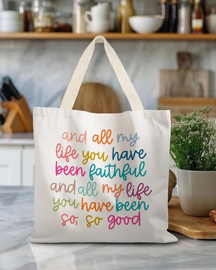 All My Life You Have Been Faithful Christian Bible Verse Tote Bag, Religious & Bible Verse Gifts for Women, Reusable Grocery Bags