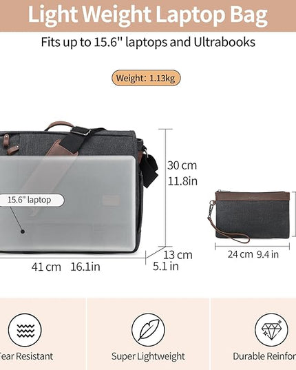Nerlion Messenger Bag 15.6 Inch Laptop Bag Computer Bag Canvas Water-resistant Shoulder Bag Work Briefcase Bookbag for College (15.6", Dark Gray)
