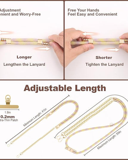 Crossbody Phone Lanyard, Adjustable Multicolor Braided Phone Strap and Phone Chain Strap Combination, Sturdy Metal Buckle and 360° Rotatable Phone Tether Tab, Purple Yellow