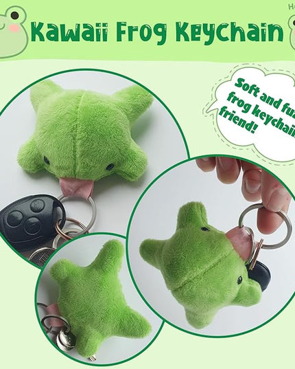 Agromusk Cute Frog Keychain,Kawaii Frog Plush Keychain,Green Frog Purse Bag Charms Funny Frog Decor Car Keys Gifts