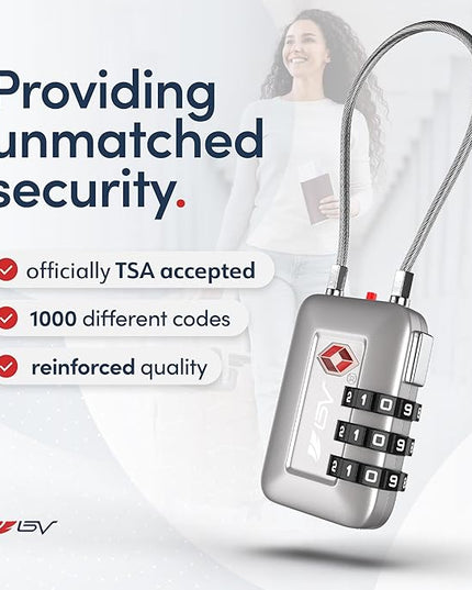 TSA Accepted Luggage Travel Lock, Set-Your-Own Combination Lock for School Gym Locker, Luggage Suitcase Baggage Locks, Filing Cabinets, Toolbox, Case (Silver, 4 Pack)