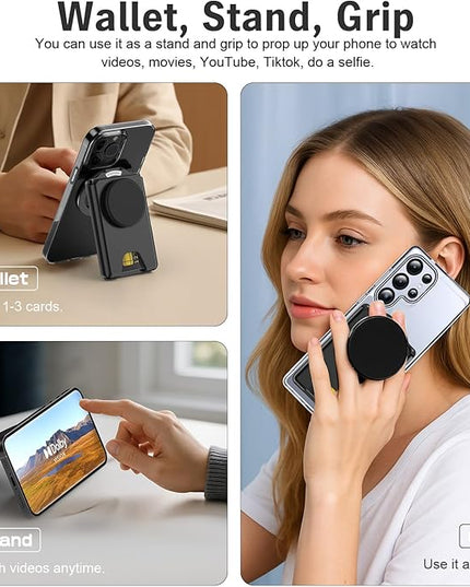 for MagSafe Wallet Stand, Magnetic Wallet Stand Adjustable, Phone Stand Card Holder with Secure Grip, for Samsung S25 S24 S23 Series and for iPhone 17 16 15 14 13 12 Series, Fit 3 Cards, Purple