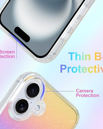 Glitter Case for iPhone 16 Case for Women Girls [ Compatible with Magsafe ] Clear Cute Girly Aesthetic Iridescent Rainbow Sparkly Bling Magnetic Phone Cover, Gradient Blue & Pink