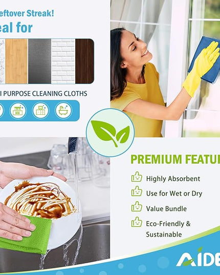 AIDEA Microfiber Cleaning Cloth 100PK, Soft Absorbent Rags, Microfiber Towels for Cars, Kitchen Towels, Dusting Cloth for Home, Window, Cleaning Supplies,12"×12"