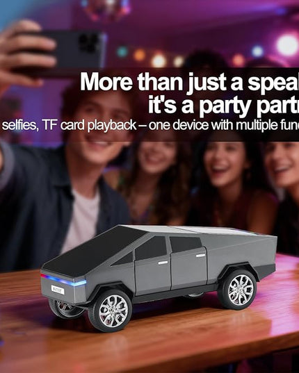 Futuristic Pickup Truck Replica Bluetooth Speaker with LED Display Screen – TWS Stereo, FM, USB/TF Playback, LED Lights, Built-in Mic, Gift for Car Lovers & Tech Fans (Gray)