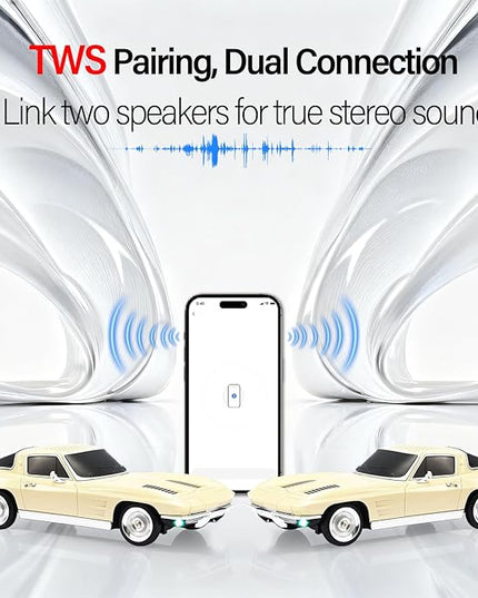 Retro American Style car Bluetooth Speaker, Portable Wireless Outdoor Speaker, TWS Stereo, Support USB/TF/AUX, Party Bluetooth Speaker with Microphone,Classic car Gifts for Men(Beige)