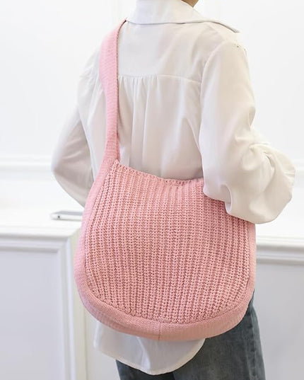 ENBEI Women's Crochet Tote Bag Knit Shoulder bag,Aesthetic Bag,Cute Eco-Friendly Tote for Travel,Daily Use,Gift Box Packaging