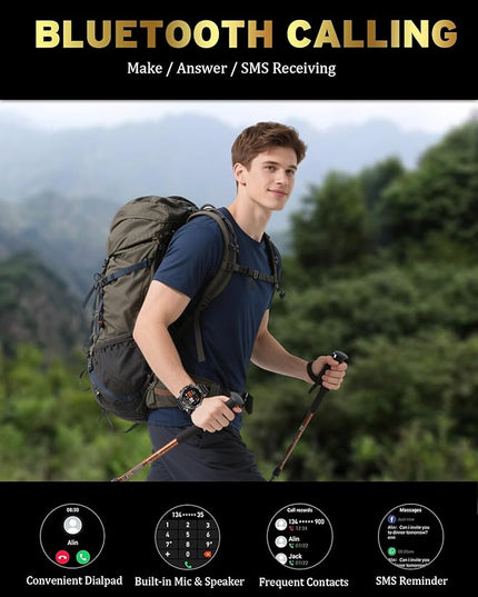 Fitness Smart Watch for Men Women, Bluetooth Calling & 1.8" AMOLED, SpO2/Heart Rate/Sleep Tracker, 100+ Workout Modes, IP67 Waterproof, 7+Day Battery, iPhone Android Compatible Black