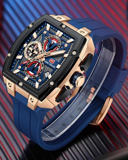 MF MINI FOCUS Men's Watch Analog Fashion Wrist Watch, Skeleton Tonneau Watch for Men with Chronograph,Ideal for Sports Enthusiasts and Daily Wear