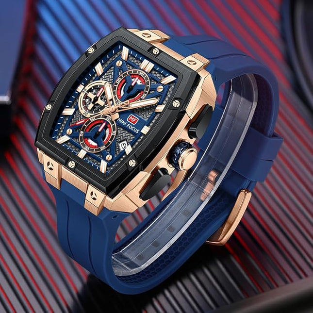 MF MINI FOCUS Men's Watch Analog Fashion Wrist Watch, Skeleton Tonneau Watch for Men with Chronograph,Ideal for Sports Enthusiasts and Daily Wear