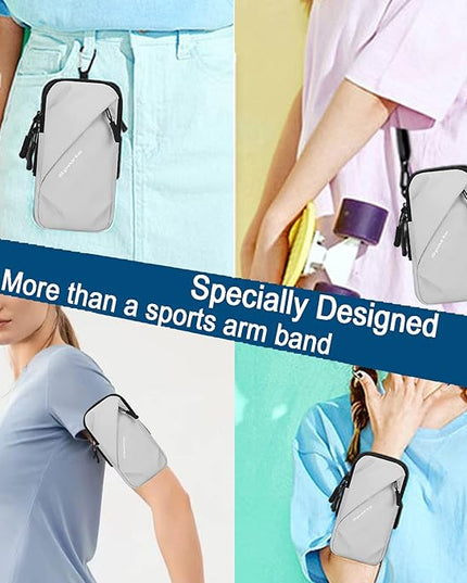Phone Holder, Small Crossbody Shoulder Holsters Bag with Arm Band, Fits iPhone and Android, Use for Running, Walking, Hiking & Biking (6.7 Inches, Grayish White)
