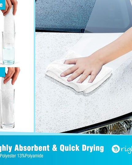 Orighty White Microfiber Cleaning Cloth, Microfiber Towels for Cars, Highly Absorbent Car Cleaning Supplies, Lint Free Cloths Clean Rags for Car Care, House, Kitchen, 12x11 inch, Pack of 24