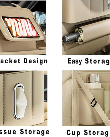 Car Seat Organizers,Multi-functional Back Seat Protectors, Storage Pouches, Child kicking prevention and Tray Holders (for Cars, Kids, Seat Back and Rear Seats) (Beige, 2 Pcs)