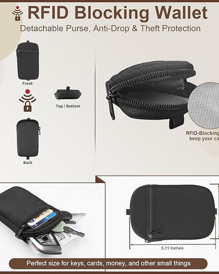 Clip and Go Strap for Phone With Wallet Crossbody (Detachable RFID Blocking Wallet) - Adjustable Phone Strap w/Soft Silicone Pad, Universal Phone Lanyard with 360° Rotatable Tether Tabs for All Phones
