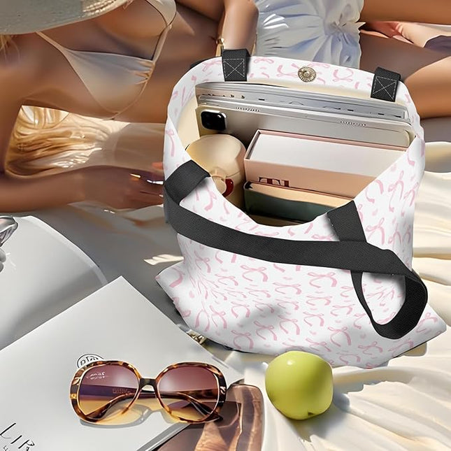 Canvas Tote Bag for Women，Cute Heavy-Duty Shoulder Bag with Zipper Pocket -Travel Tote for Grocery, Gym,Shopping