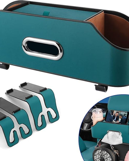 Car Seat Back Organizer - Stylish & Functional Storage for Family Adventures - Cup Holders, Tissue Box & Hooks - Perfect for Kids, Road Trips & Travel (Navy Blue)