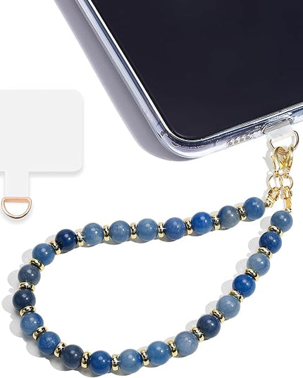 Marble Beaded Phone Wrist Strap,Detachable Phone Bracelet Strap with Tether Tab,Hands-Free Wristlet Strap (Blue Aventurine)