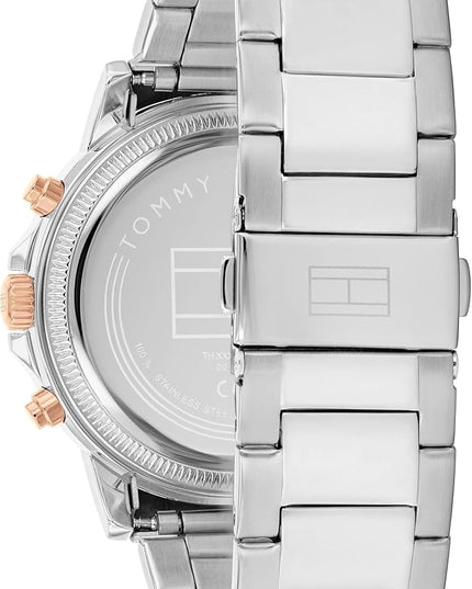 Tommy Hilfiger Men's Multifunction Quartz Watch – 44mm Stainless Steel Case, Double-Layer Dial, Link Bracelet, Skeleton-Inspired Design - Gift for Him