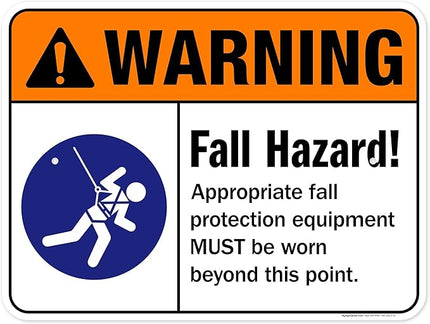 Warning Fall Hazard Appropriate Fall Protection Equipment Sign, 18x24 Inches, Rust Free .063 Aluminum, Fade Resistant, Made in USA by My Sign Center