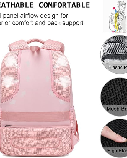 Laptop Backpack,Business Travel Anti Theft Slim Durable Laptops Backpack with USB Charging Port,Water Resistant College Computer Bag for Women & Men Fits 15.6 Inch Laptop and Notebook-Light Pink