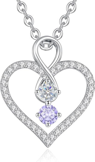 LOUISA SECRET Infinity Double Birthstone Necklace, 925 Sterling Silver Tiny Pendant Heart Necklace for Women Wife Her, Best Jewelry Gift Heart Jewelry Meaningful Gift for Valentine's Day, Christmas, Birthday Anniversary