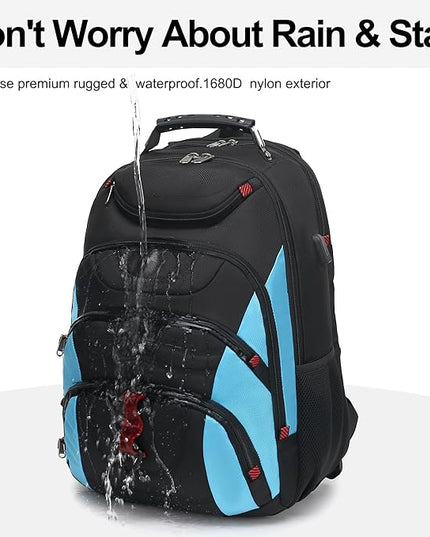 Boavan Laptop Backpack for men, 17.3 inch Laptop Bag with USB Port, Waterproof Travel Work Backpack Purse, Anti-Theft Teacher Nurse Doctor Casual Bookbags Office Business backpack，Black&Sky Blue