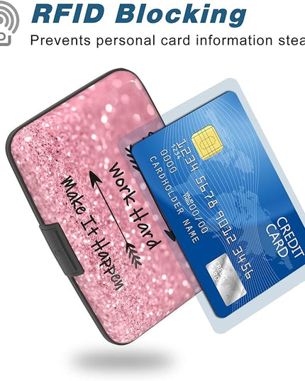 Atufsuat Credit Card Holder, Mini Aluminum Card Wallet RFID Blocking Slim Metal Hard Card Case for Women Men, Work Hard