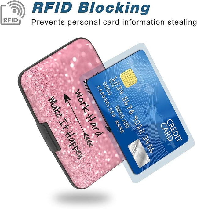 Atufsuat Credit Card Holder, Mini Aluminum Card Wallet RFID Blocking Slim Metal Hard Card Case for Women Men, Work Hard
