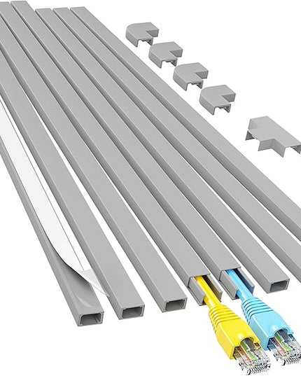 Yecaye Cord Hider, 113in Grey Cord Covers for Wires on Wall, One-Cord Cord Organizer, Easy Install Cable Management Kit, Wire Cover Home Office, W0.59in H0.4in, Grey