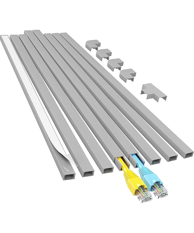 Yecaye Cord Hider, 113in Grey Cord Covers for Wires on Wall, One-Cord Cord Organizer, Easy Install Cable Management Kit, Wire Cover Home Office, W0.59in H0.4in, Grey
