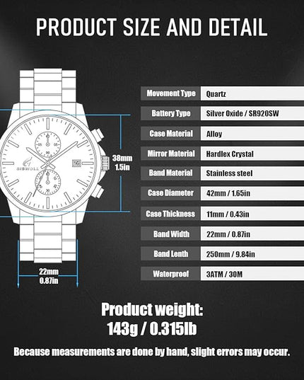 Stylish Stainless Steel Chronograph Watches for Men with a Hefty, Solid-Build Feel — Waterproof Quartz Mens Watches with Auto Date & Second Subdials, Valentines Day Gifts for Him, Boyfriend, Husband, Dad