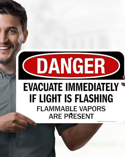 Danger Evacuate Immediately If Light is Flashing Flammable Vapors are Present Sign, 12x18 Inches, Rust Free .063 Aluminum, Fade Resistant, Made in USA by My Sign Center