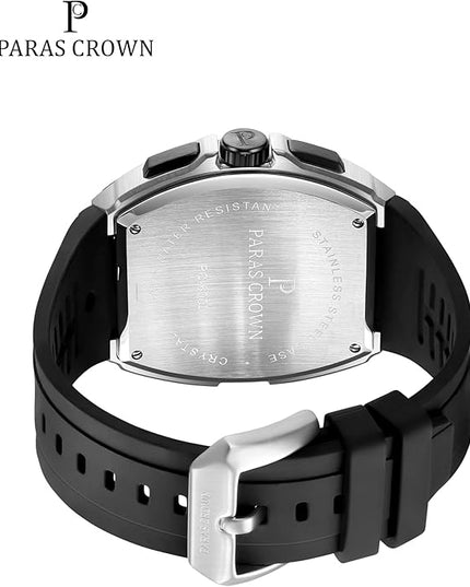 Paras Crown Watches for Men Tonneau 5ATM Waterproof Quartz Luxury Chronograph Analog Men's Wrist Watches Stainless Steel Case Mens Watches