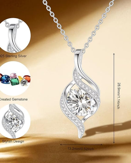 FANCIME Birthstone Necklace for Women Round Cubic Zirconia Necklace S925 Sterling Silver full Love Birthday Gifts for Mom Women