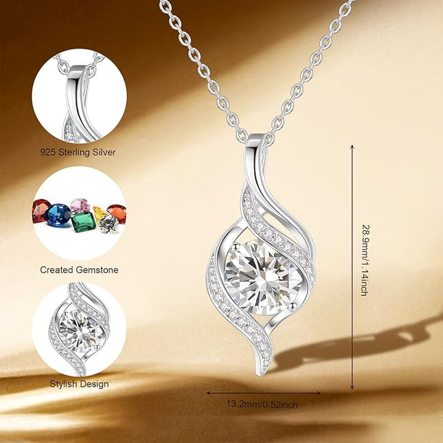 FANCIME Birthstone Necklace for Women Round Cubic Zirconia Necklace S925 Sterling Silver full Love Birthday Gifts for Mom Women