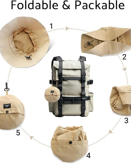PFFY Quick Dry Waterproof Packable Bucket Hat for Women Men Outdoor Sun Hats with Detachable Chin Strap