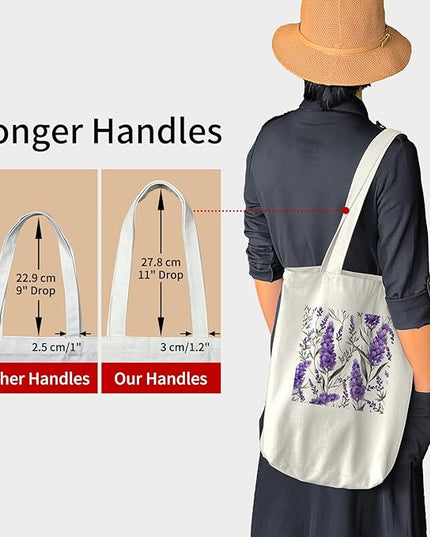 Tote Bag for Women, Reusable Zippered Canvas Bag with Handles Pocket Thick Canvas, for Grocery Shopping Beach Gift