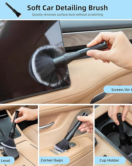 TICARVE 9Pcs Car Interior Detailing Kit - Car Cleaning Brushes, Universal Gel, Microfiber Towel and Storage Bag for Dashboard, Air Vents, Keyboard & Electronics